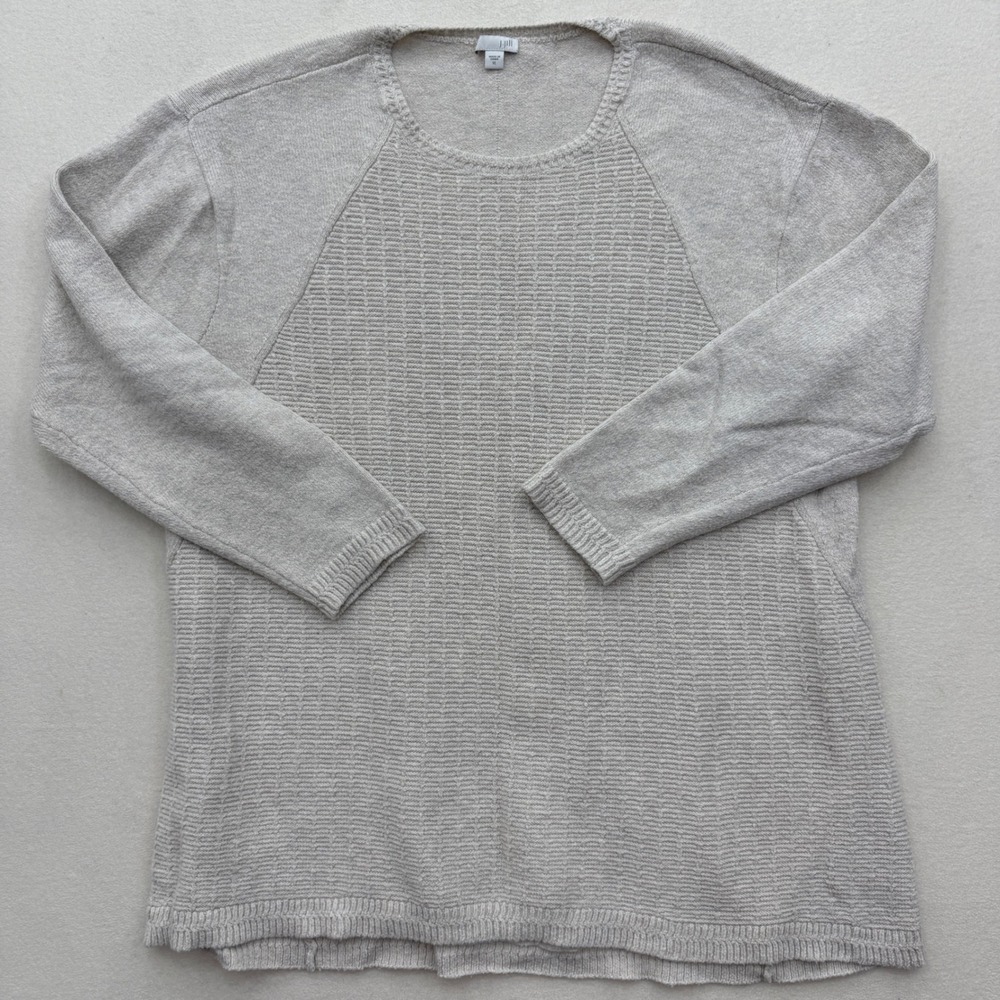 J Jill Women's XL Beige Textured Knit Cotton Blend Sweater Pullover Top Casual